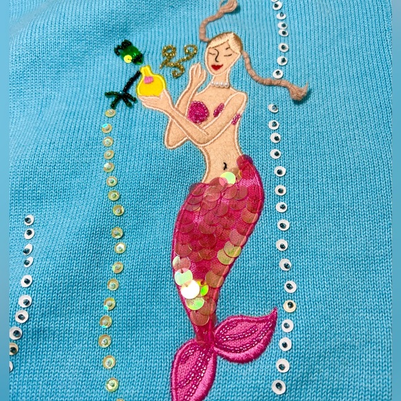 Vintage Jack B. Quick blue mermaid sequin beaded embroidery sweater cardigan M - Picture 13 of 16